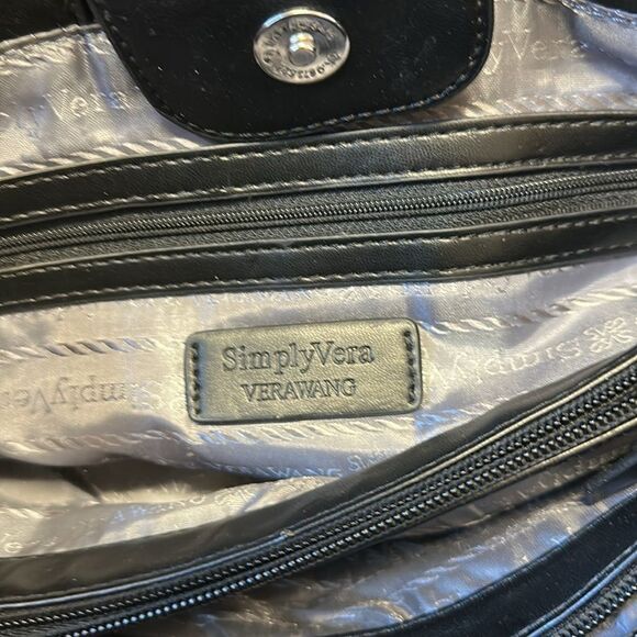 Simply Vera Black Tan Pink Shimmery Faux Leather Python Print Shopper Bag Purse - Picture 10 of 14